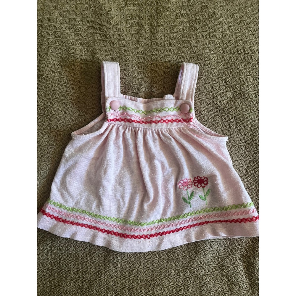 Vintage Carters Baby Girls Pink Terry Cloth Embroidered Flower Tank Top 12M